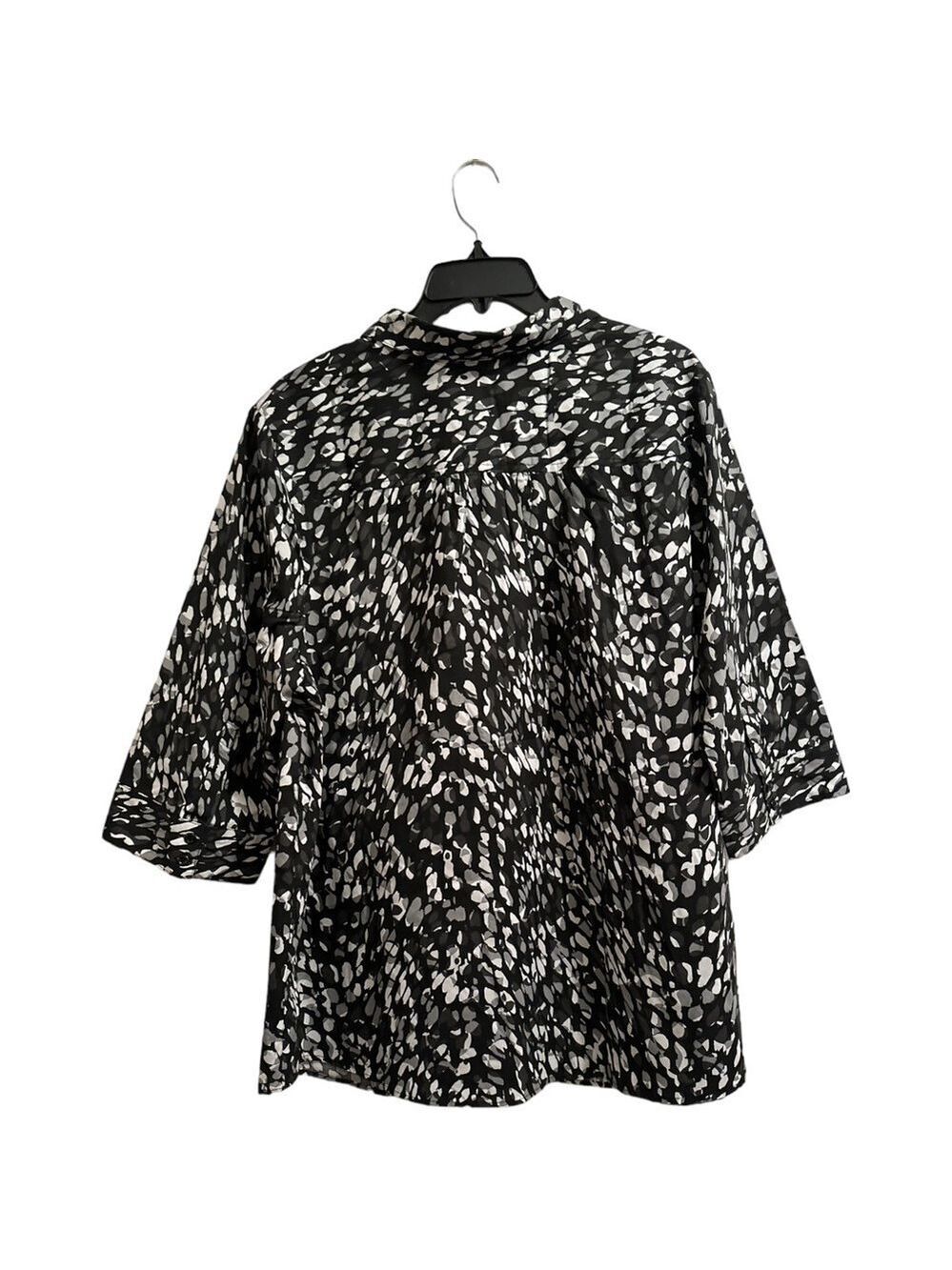 Roamans Blouse, Womens 24W, Black Gray, White, Geometric Circles Business Blouse - Picture 7 of 15